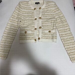 Express Cream Cardigan with Gold Stripes and Accents
